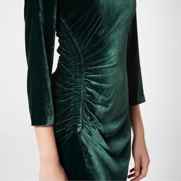 L.K. Bennet Women’s Izzy Forest Green Velvet Ruched long Sleeve Midi Dress 12 - Picture 8 of 11